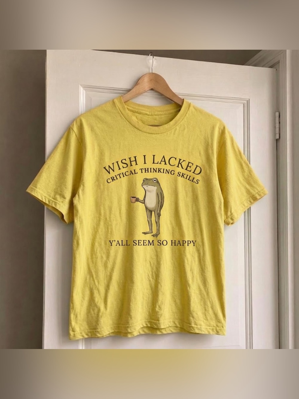 Wish I Lacked Critical Thinking Skills Frog Yellow Graphic T-Shirt